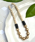Statement Wooden Beaded Necklace: Black, Gold, and White