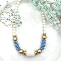 Beaded Statement Necklace: Bone Bead, Carolina Blue Ashanti Glass Beads