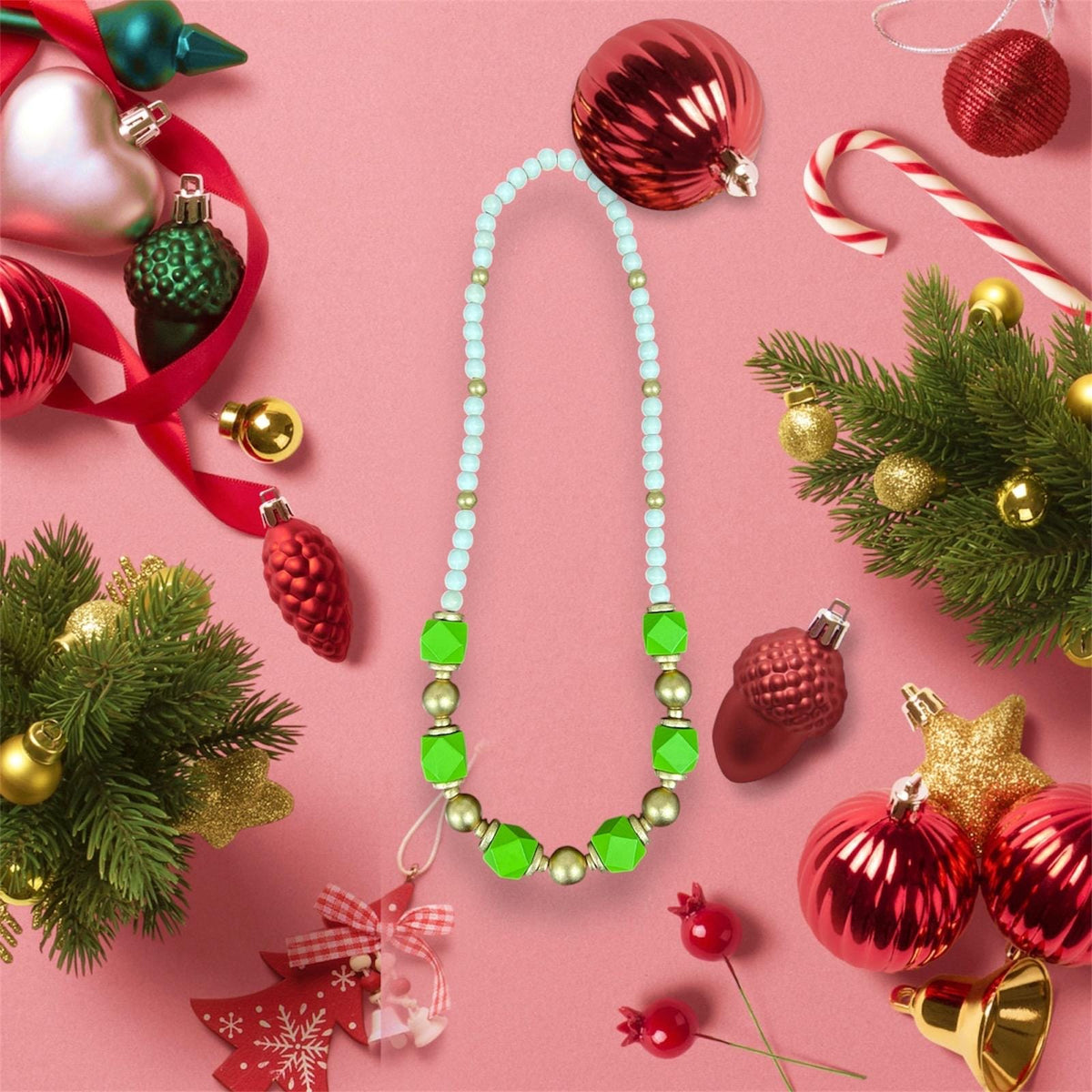 Handmade Green Wooden Beaded Statement Necklace