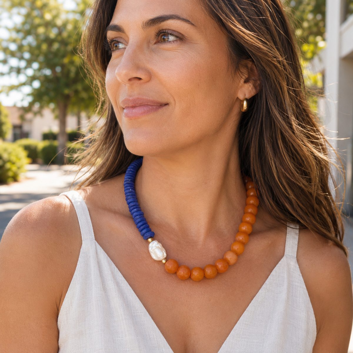 Blue and Orange Game Day Necklace, Ashanti Glass Beaded Necklace, Auburn Necklace, Florida Necklace
