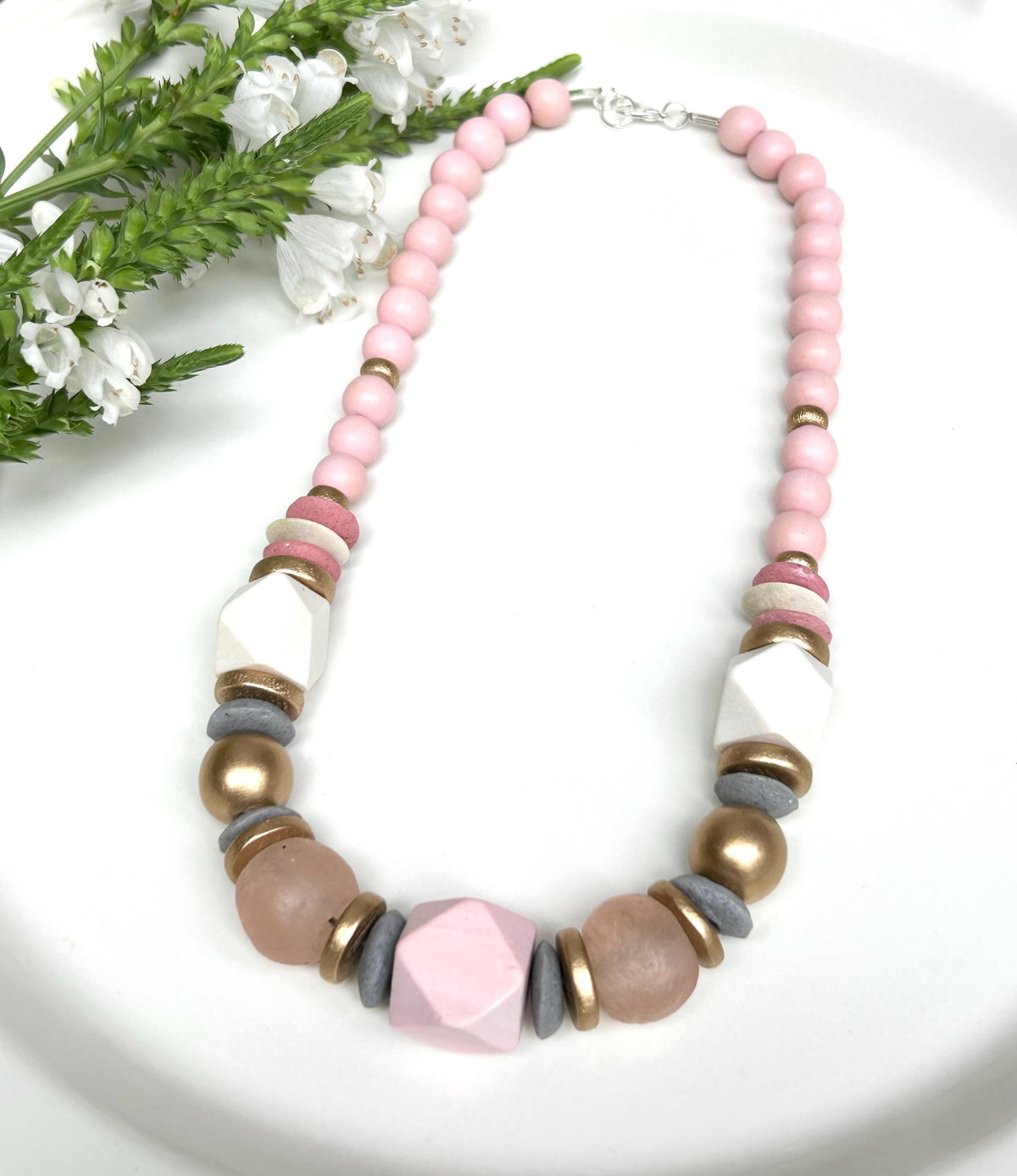 Pink Wooden Statement Necklace: Chunky Beaded Jewelry