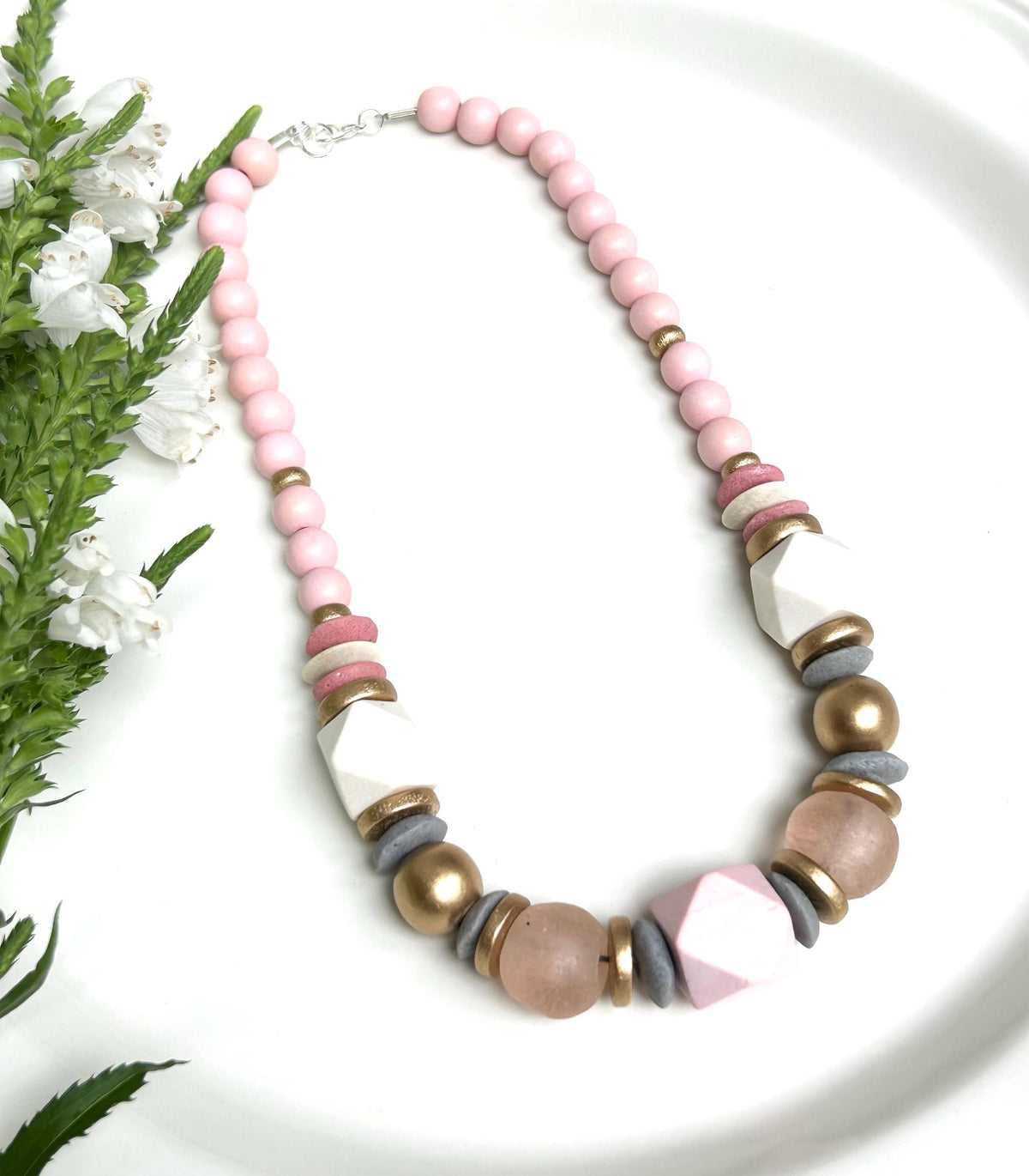 Pink Wooden Statement Necklace: Chunky Beaded Jewelry