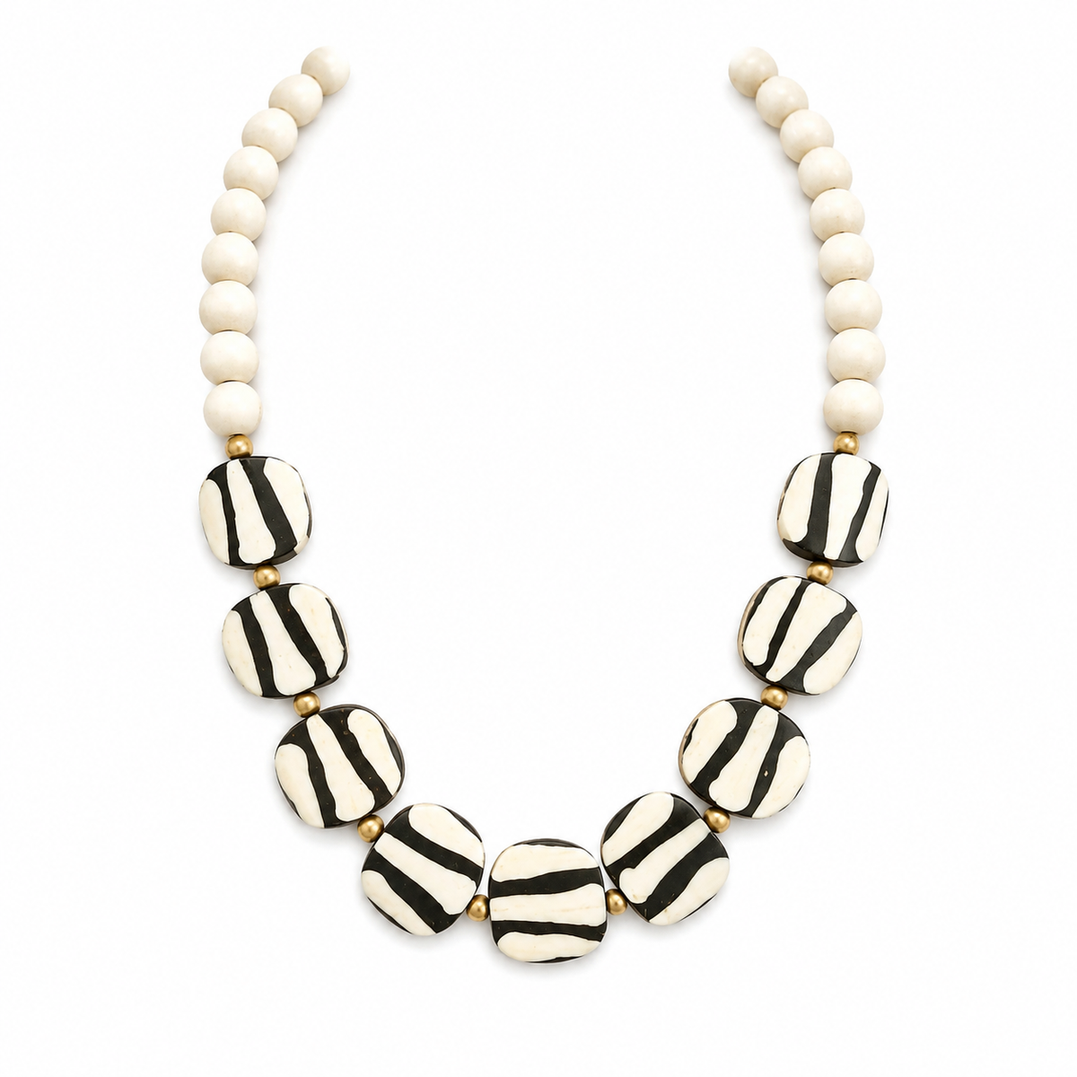 Black White Handmade Beaded Statement Necklace, Fall Jewelry