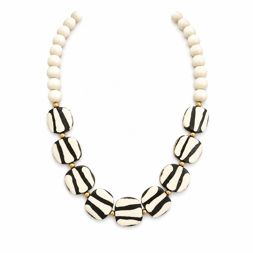 Black White Handmade Beaded Statement Necklace, Fall Jewelry