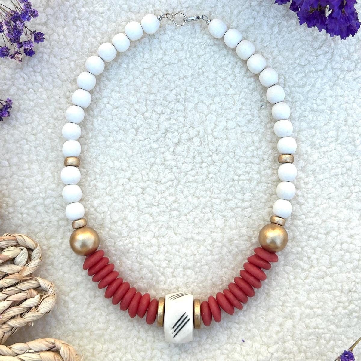 Red Ashanti Beaded Statement Necklace: Game Day Jewelry