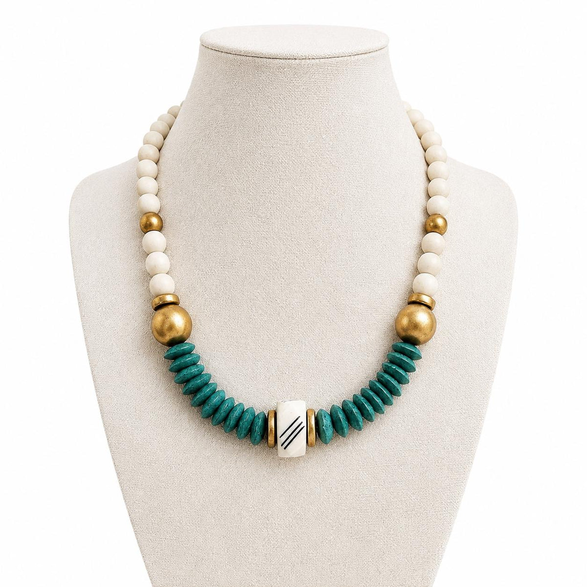 Green Beaded Statement Necklace: Bone & Wooden Bead Jewelry