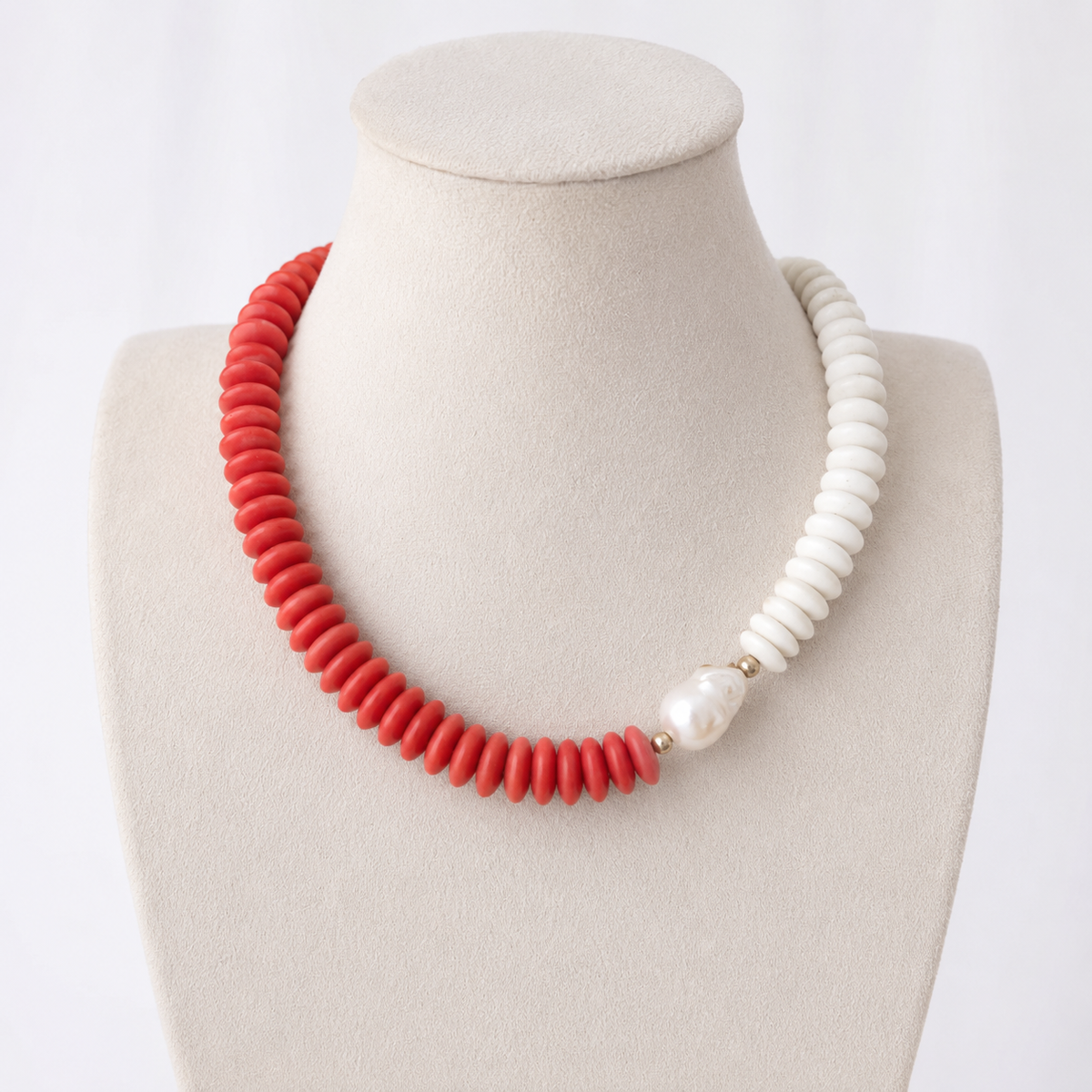 Red and White Alabama Game Day Necklace, Ashanti Glass Beaded Necklace, NC State Game Day Necklace