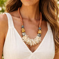 Orange Black White Handmade Beaded Statement Necklace