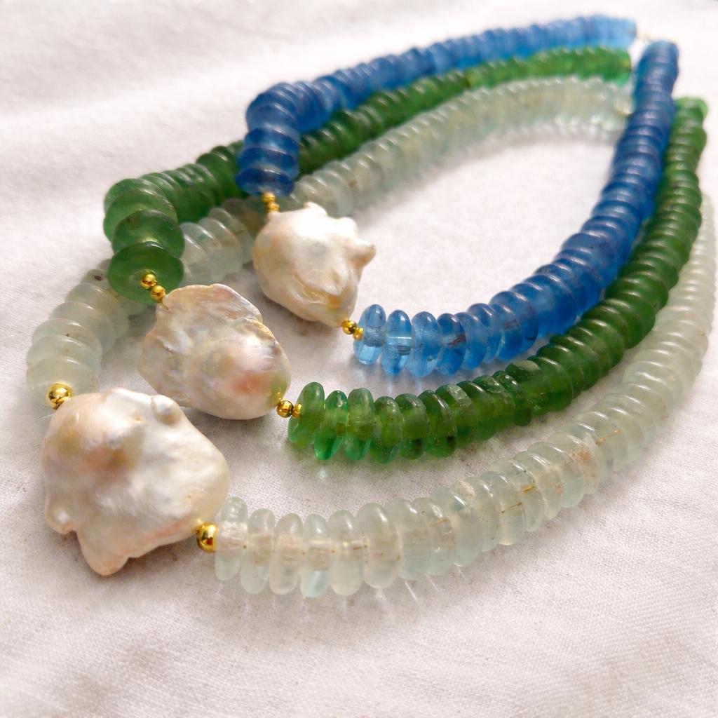 Purple Stone Beaded Statement Necklace: Baroque Pearl Pendant
