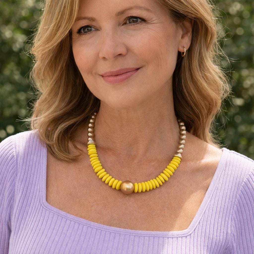 Easter Yellow Beaded Statement Necklace: Golden Bead Accent and Ashanti Glass Beads