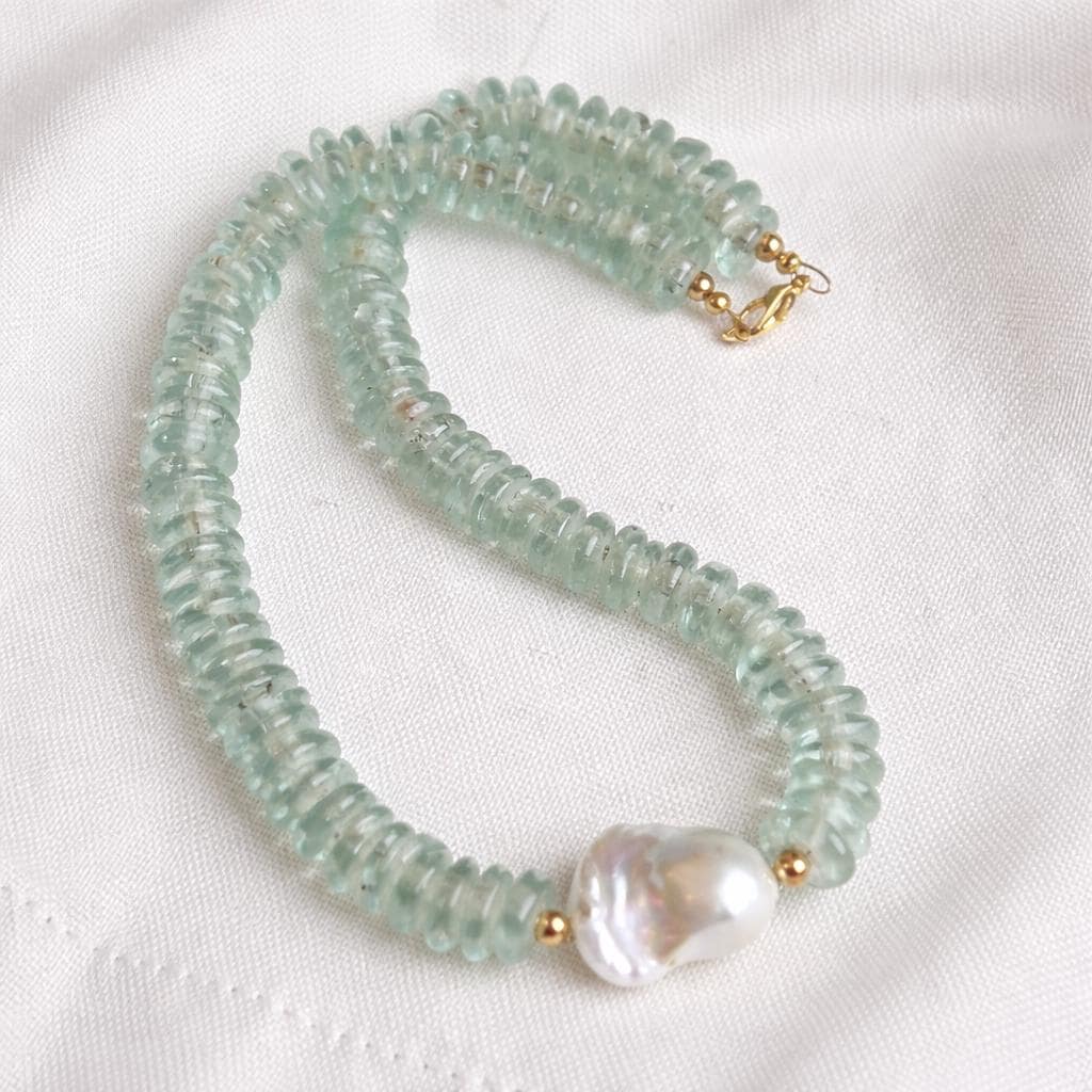 Glass Beaded Statement Necklace: Glass Beads, Baroque Pearl Pendant