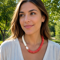 Red and White Alabama Game Day Necklace, Ashanti Glass Beaded Necklace, NC State Game Day Necklace