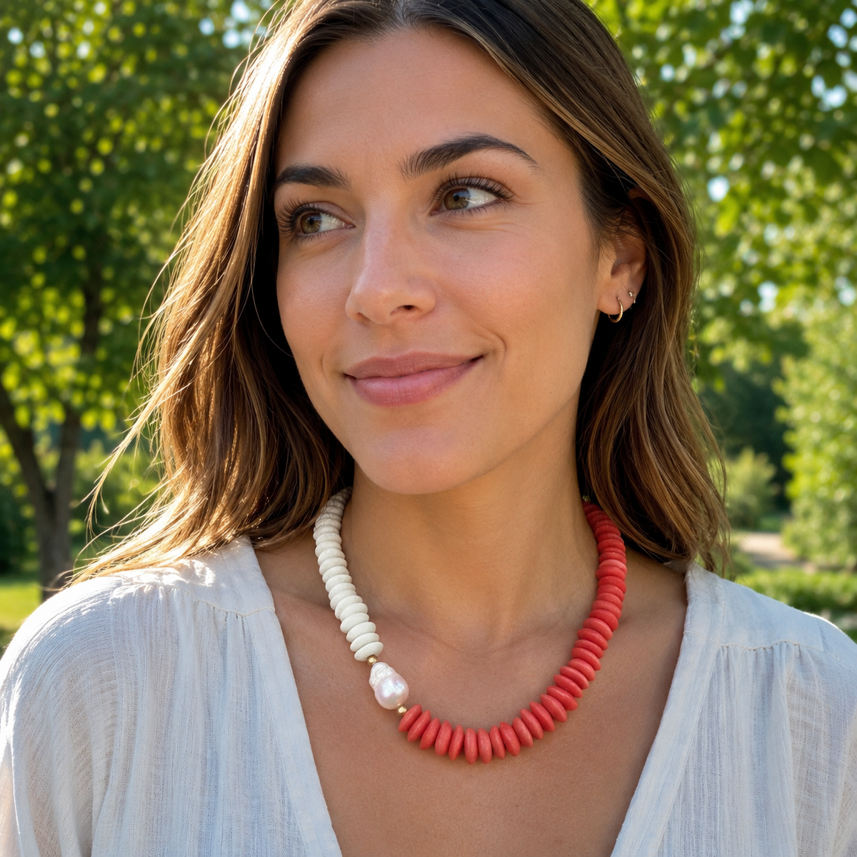 Red and White Alabama Game Day Necklace, Ashanti Glass Beaded Necklace, NC State Game Day Necklace