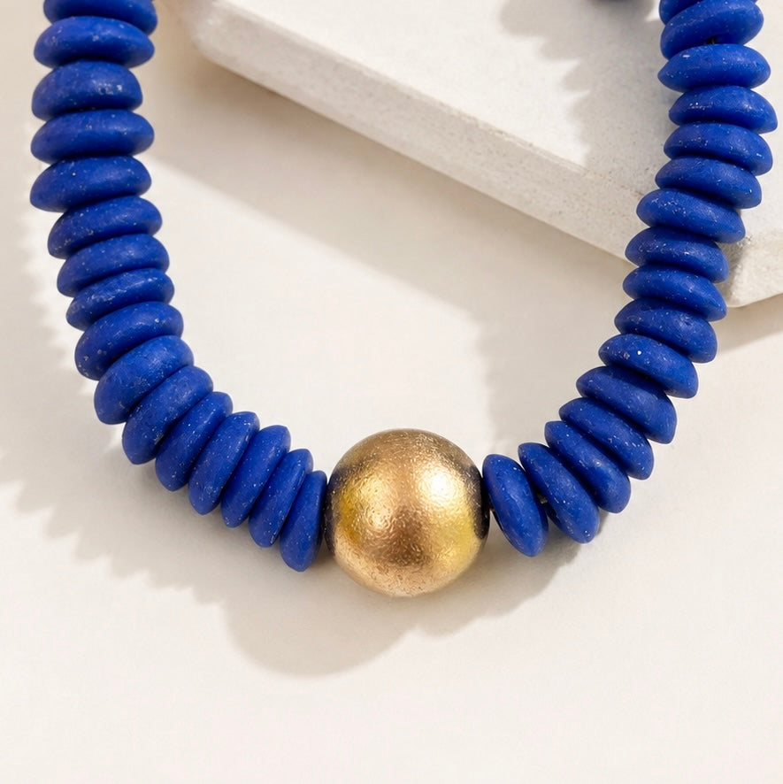Blue Ashanti Glass Beaded Necklace: Game Day Jewelry