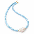 Blue Beaded Statement Necklace: Baroque Pearl Pendant, Handmade