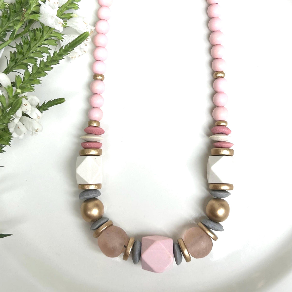 Pink Wooden Statement Necklace: Chunky Beaded Jewelry
