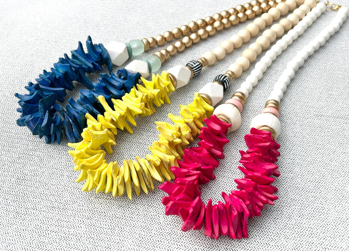 Magenta Wood Beaded Statement Necklace: Chunky Preppy Jewelry