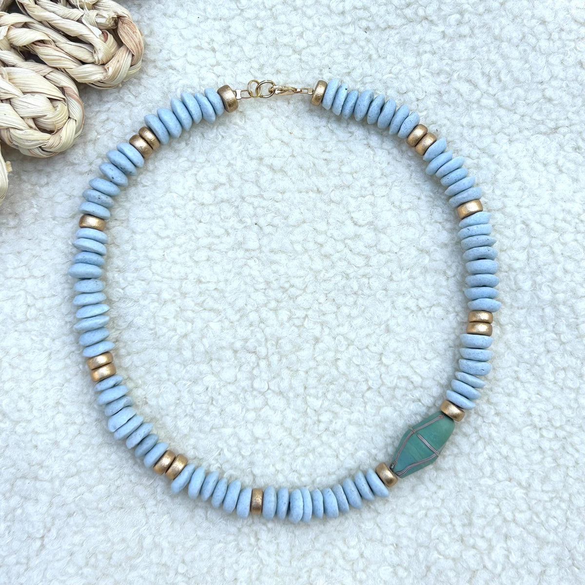 Blue Beaded Statement Necklace: Ashanti Glass Beads, UNC Game Day Jewelry