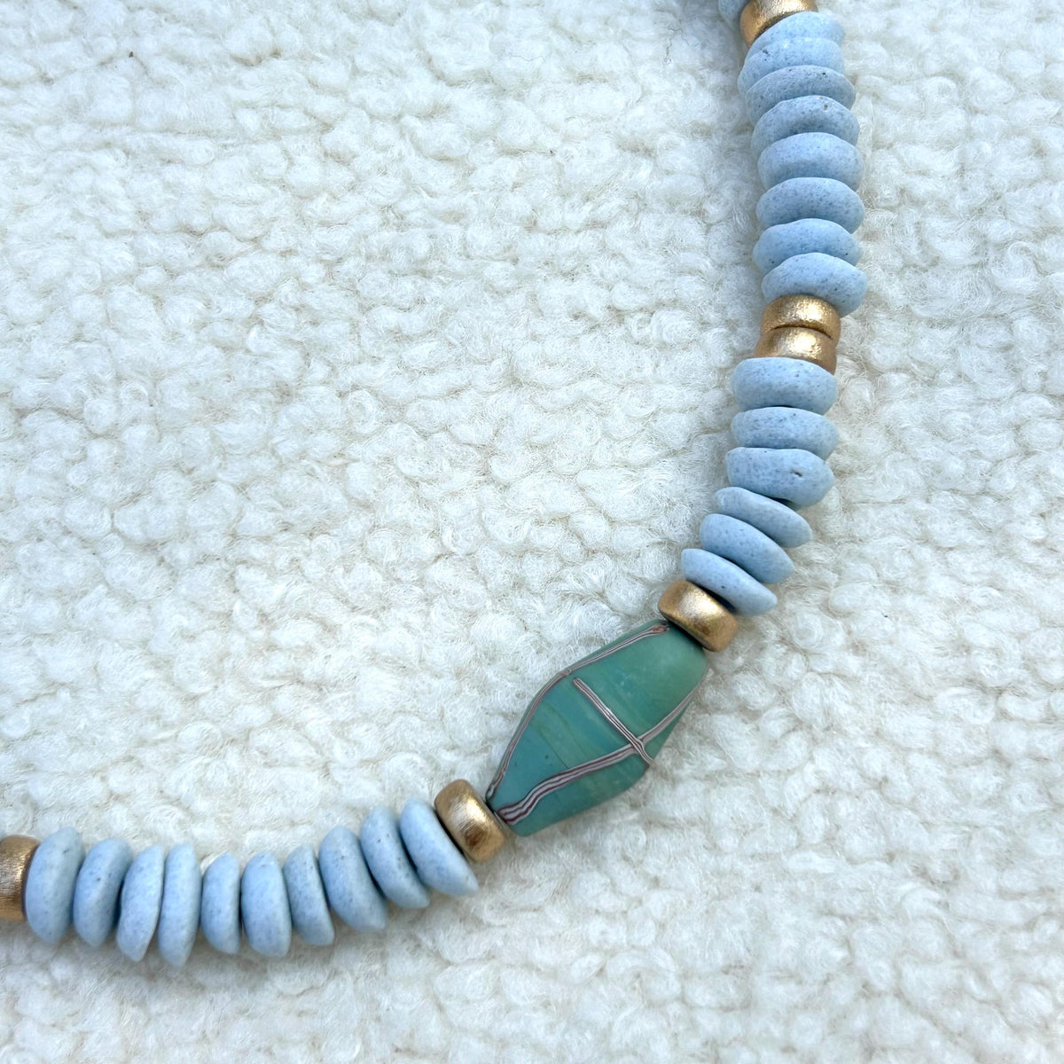 Blue Beaded Statement Necklace: Ashanti Glass Beads, UNC Game Day Jewelry