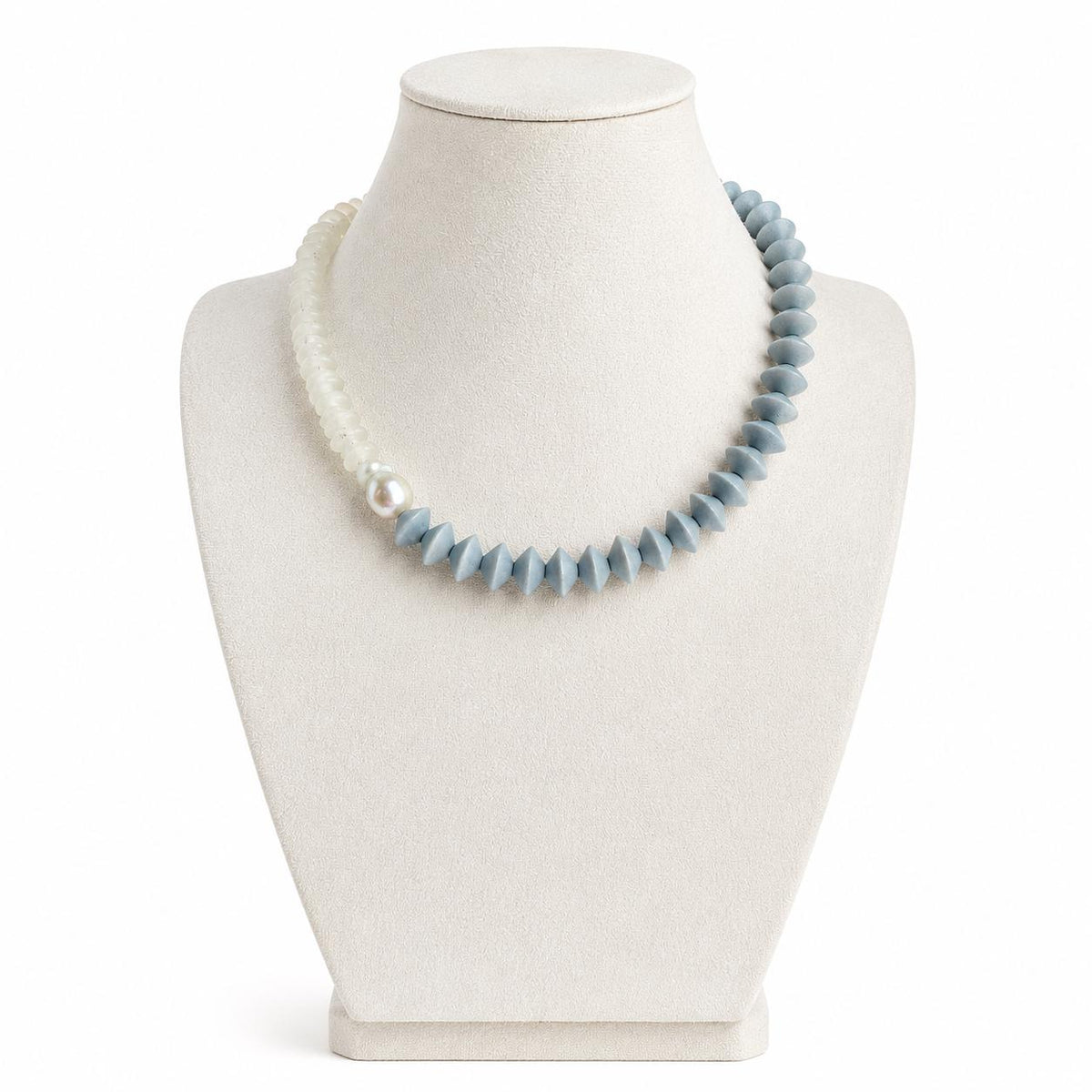 Grey Glass Beaded Statement Necklace: Glass Beads, Baroque Pearl Accent
