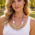 Chunky Wood Coconut Bead Necklace: Pink, Cream, Blue Statement Jewelry