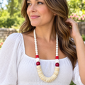 Red and White Alabama Game Day Necklace, Ashanti Glass Beaded Necklace, NC State Game Day Necklace
