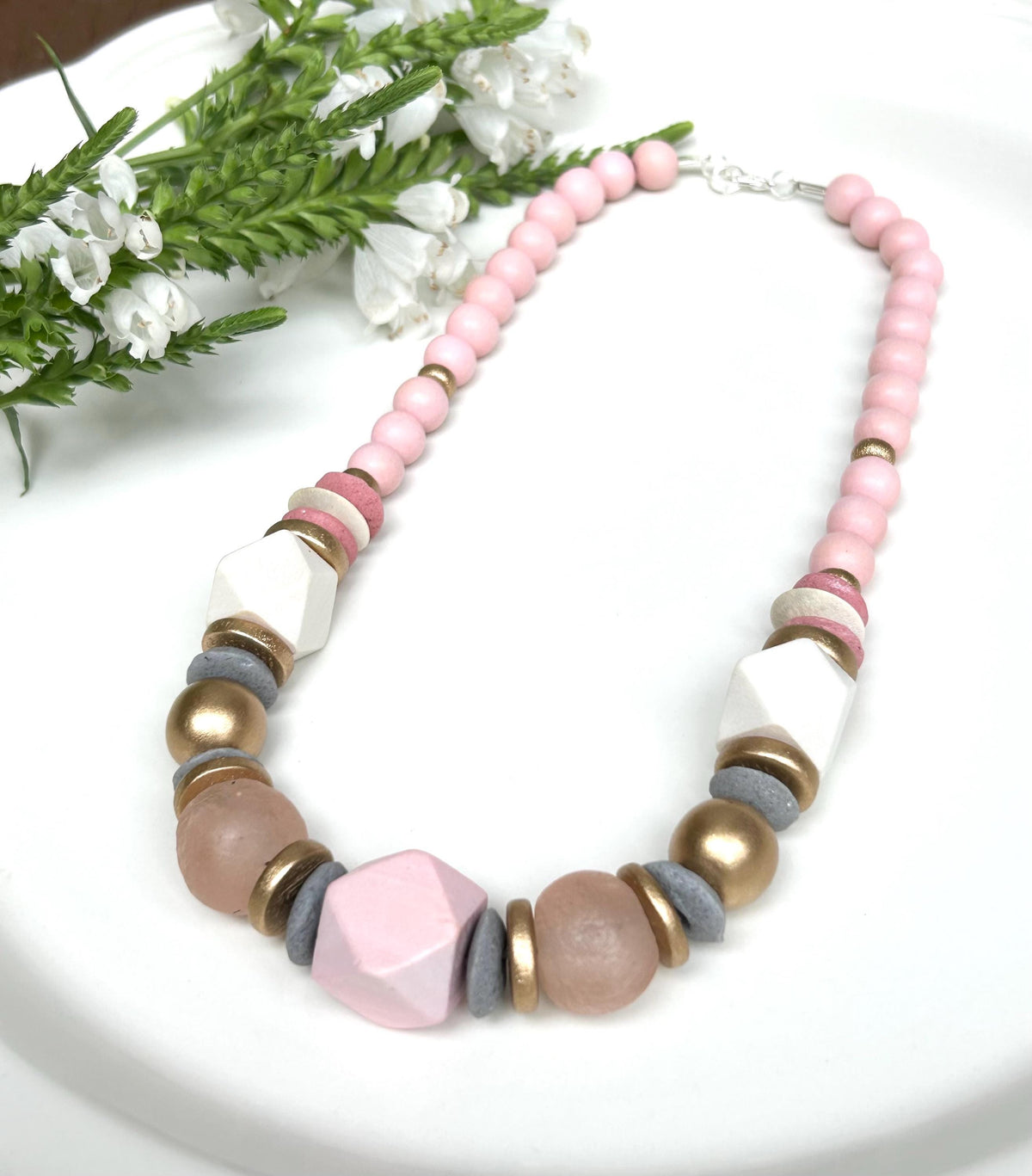 Pink Wooden Statement Necklace: Chunky Beaded Jewelry