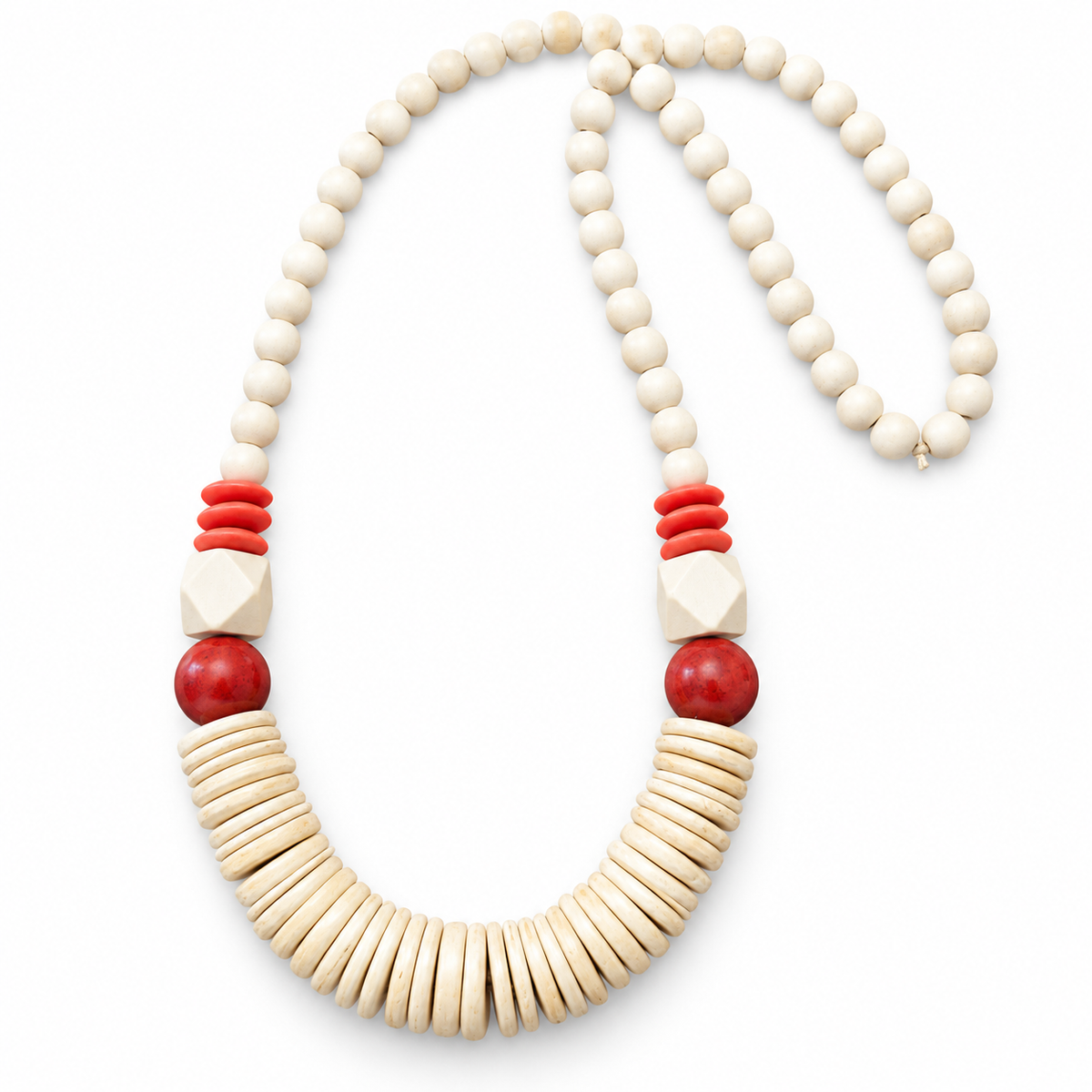 Red and White Alabama Game Day Necklace, Ashanti Glass Beaded Necklace, NC State Game Day Necklace