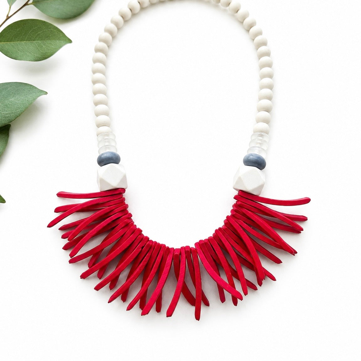 Red and White Alabama Game Day Necklace, Ashanti Glass Beaded Necklace, NC State Game Day Necklace