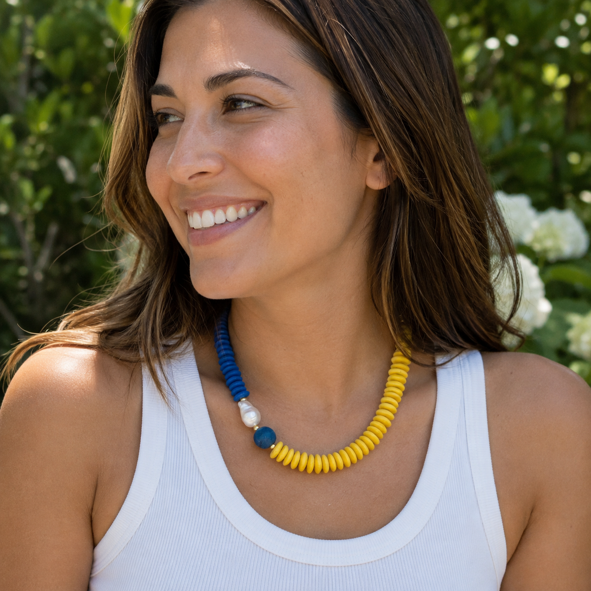 Blue and Yellow Game Day Necklace, Ashanti Glass Beaded Necklace, Michigan Necklace