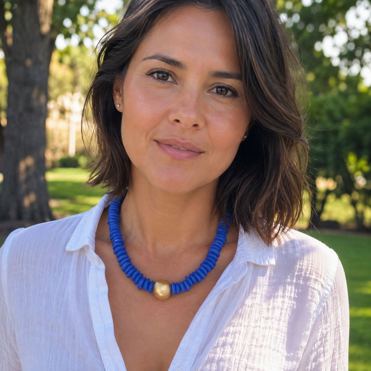 Blue Ashanti Glass Beaded Necklace: Game Day Jewelry