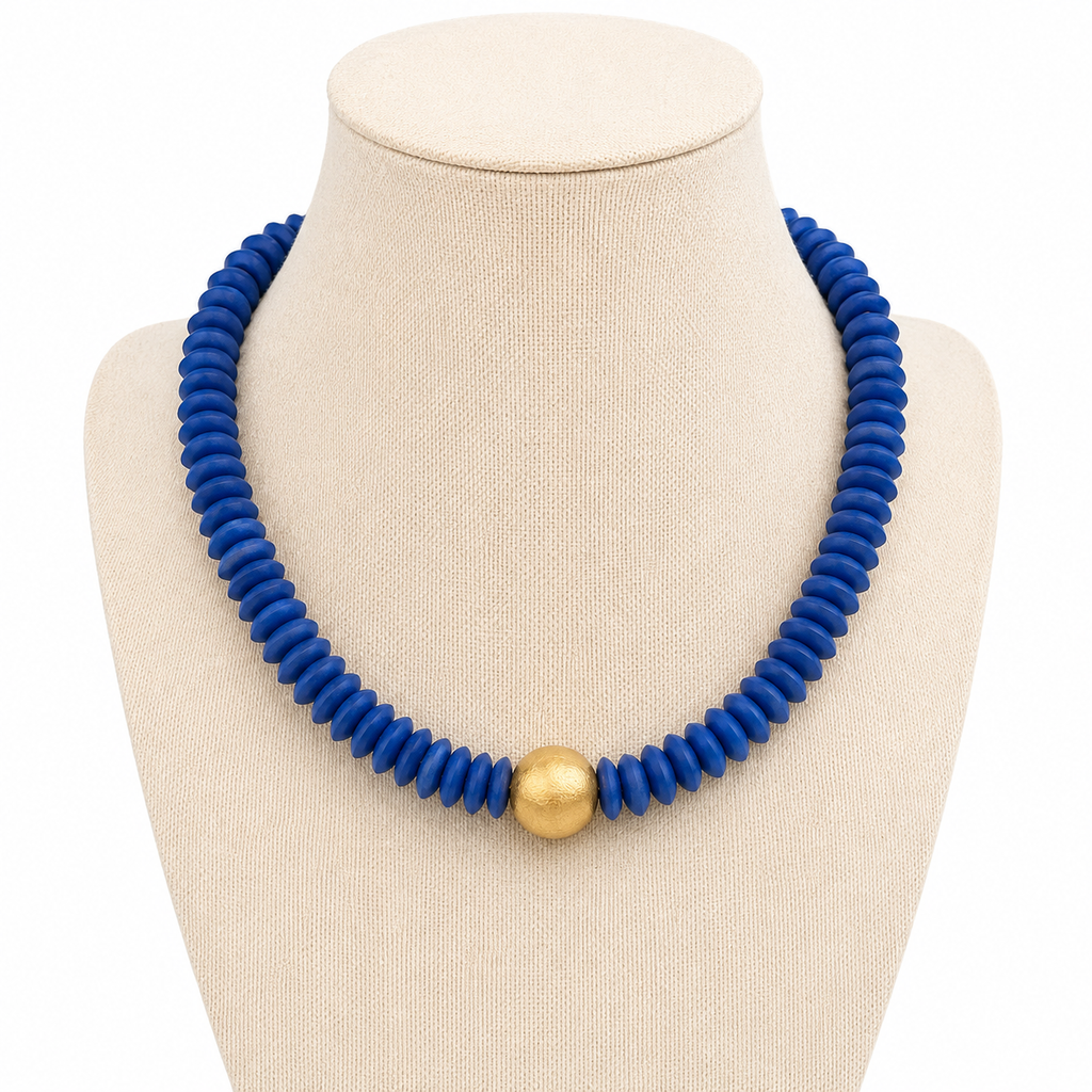 Blue Ashanti Glass Beaded Necklace: Game Day Jewelry