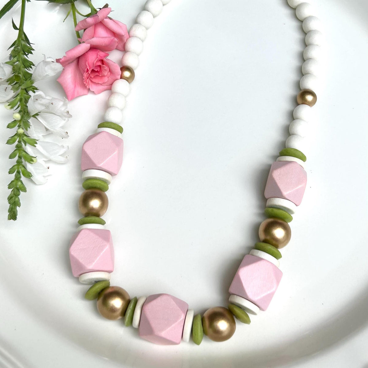 Wood Beaded Statement Necklace: Chunky Preppy Style, Handmade