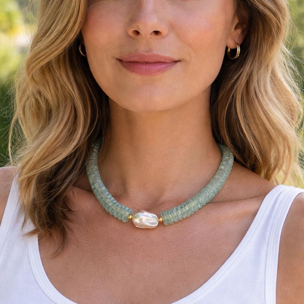 Glass Beaded Statement Necklace: Glass Beads, Baroque Pearl Pendant