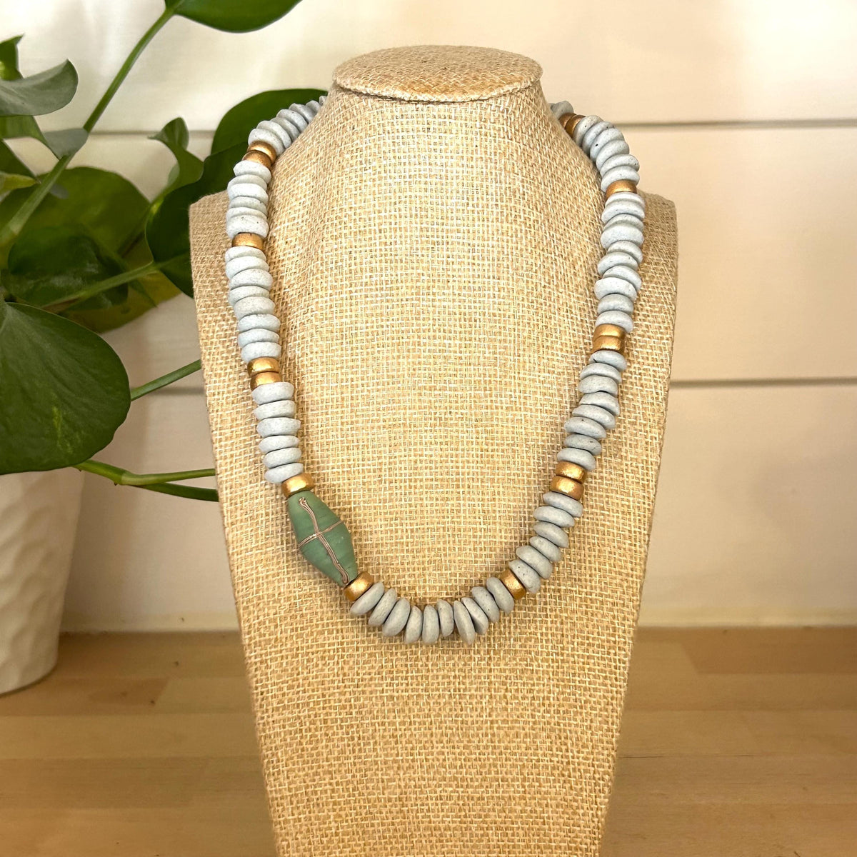 Blue Beaded Statement Necklace: Ashanti Glass Beads, UNC Game Day Jewelry
