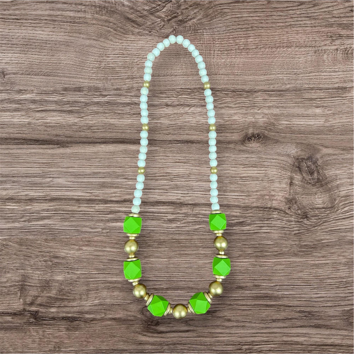 Handmade Green Wooden Beaded Statement Necklace