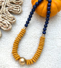 Chunky Wooden Bead Statement Necklace Orange & Blue Colors Game Day Jewelry